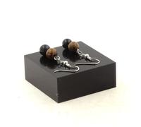 Orecchini 2 Perle Occhio di Falco + Legno 8 MM IN Acciaio Inossidabile