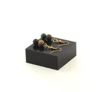 Orecchini 2 Perle Occhio Di Tigre Multicolore + Legno 8 Mm In Acciaio Dorato