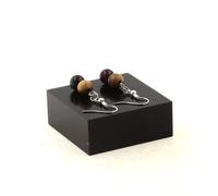 Orecchini 2 Perle Occhio di Tigre Multicolore + Legno 8 MM Made IN E