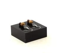 Orecchini 2 Perle Occhio di Tigre Rosso Del Brasile + Legno 8 MM IN Acciaio