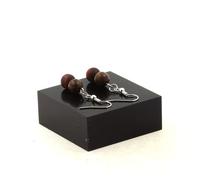 Orecchini 2 Perle Occhio di Tigre Rosso Opaco + Legno 8 MM IN Fatto IN