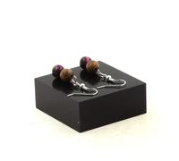 Orecchini 2 Perle Occhio Di Tigre Viola Bicolore + Legno 8 Mm In Acciaio