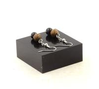 Orecchini 2 Perle Ossidiana Nera + Legno 8 MM IN Acciaio Inossidabile