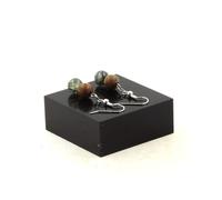 Orecchini 2 Perle Prehnite D'Africa + Legno 8 MM IN Acciaio IN