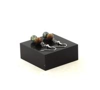 Orecchini 2 Perle Prehnite D'Africa + Legno 8 MM IN Acciaio Inossidabile