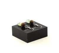 Orecchini 2 Perle Prehnite Del Canada + Legno 8 MM IN Acciaio Inossidabile