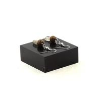 Orecchini 2 Perle Quarzo A Rutilato Dorato + Legno 8 MM Acciaio Inossidabile