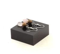 Orecchini 2 Perle Quarzo Rosa Del Brasile + Legno 8 MM Acciaio Inossidabile
