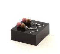 Orecchini 2 Perle Rhodonite + Legno 8 MM IN Acciaio Inoxydable. Fatto