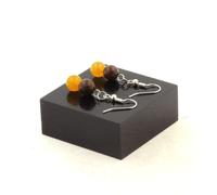 Orecchini 2 Perle Sardonyx Giallo + Legno 8 MM IN Acciaio Inossidabile