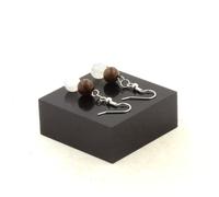 Orecchini 2 Perle Selenite Del Marocco + Legno 8 MM IN Acciaio IN