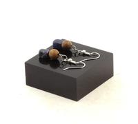 Orecchini 2 Perle Sodalite Del Brasile + Legno 8 MM IN Acciaio Inossidabile