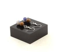 Orecchini 2 Perle Sodalite + Legno 8 MM IN Acciaio Inoxydable. Fatto