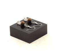 Orecchini 2 Perle Super Seven Del Brasile + Legno 8 Mm In Acciaio Fabbricato