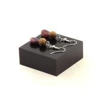 Orecchini 2 Perle Tormalina Rubellite Del Brasile + Legno 8 MM Fatto