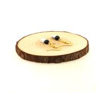 Orecchini 2 Perle Tormalina Schörl + Howlite IN Acciaio Inossidabile Dorato