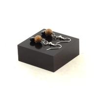 Orecchini 2 Perle Tourmalina Schorl Del Brasile + Legno 8 Mm In Acciaio