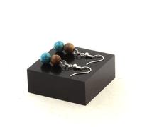 Orecchini 2 Perle Turchesi Dell'Africa Del Sud + Legno 8 Mm Fabbricati