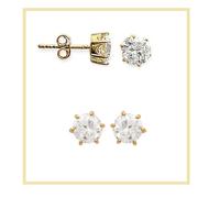 Orecchini 7MM Punta Cristallo Zirconio Rotondo Placcato Oro 18 Carati 750/1000