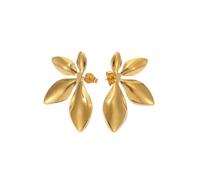 Orecchini a 2 paia di fiori e foglie d'oro-Orecchini minimalisti in acciaio al titanio placcati oro 18K | Gioielli geometrici ipoallergenici per le orecchie da donna