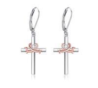 Orecchini a bassotto, in argento Sterling, a forma di croce, a goccia, per donne, Argento sterling, Nessuna pietra preziosa