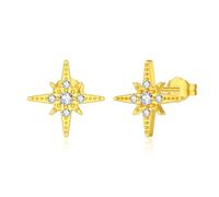 Orecchini a bobina a stella solida 14k - Orecchini a stella delicati per le stelle gialle ipoallergeniche per donne