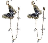 Orecchini a Bottone a Catena con Nappe Lunghe a Farfalla con Strass da Donna Orecchino con Ciondolo a Goccia di Cristallo con Fiore Carino Durable Processing