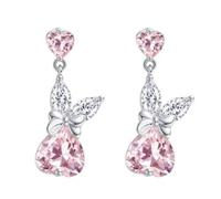 Orecchini a bottone a forma di coniglio con fiocco a cuore in zircone rosa Orecchini delicati in argento per uso quotidiano & Abbigliamento per appuntamenti