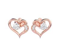 Orecchini a bottone a forma di cuoricini in argento sterling 925 | Placcatura in oro rosa | N. pietra: 6 | Dimensioni gemma: 0,08-0,10 mm | Peso: 0,25 crt | Forma: rotonda | 1,85 grammi |LKE_R_00092