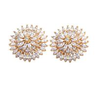 Orecchini a bottone a forma di fiore di lusso con zirconia cubica da 22 mm per donna graduazione gioielli, Rame, Zirconia cubica