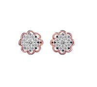 Orecchini a bottone a forma di fiore in argento sterling 925 | Placcatura in oro rosa | N. pietra: 18 | Dimensioni gemma: 0,01-0,17 mm | Peso: 0,48 crt | Forma: rotonda | 3,896 grammi |LKE_R_00134