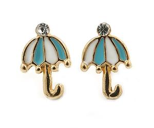 Orecchini a bottone a forma di ombrello, 11 mm, smaltati, colore oro, per bambini, adolescenti, bambini