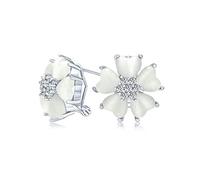 Orecchini A Bottone A Forma Di Petali Di Cuore Con Pietre Preziose A Forma Di Occhio Di Gatto Romantico Con Clip Omega Per Donne Placcati In Argento