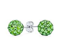 Orecchini A Bottone A Sfera Di Cristallo Pavé Verde Lime Chiaro Per Donne E Adolescenti - Design Rotondo, Semplice, Di Base - Argento Sterling .925-8MM
