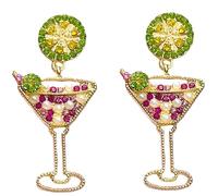 Orecchini a bottone bicchiere Martini cristallo carini gioielli pendenti cocktail vino accessori spiaggia regali vacanze per donne (Multi)