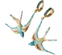 Orecchini A Bottone Blu Incantati, Orecchini A Forma Di Uccello In Lega Di Smalto Vibrante Da Donna, Gioielli Ispirati Da Fiaba (1 Paio)