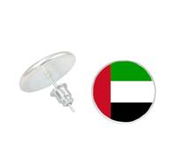 Orecchini A Bottone con Bandiera degli Emirati Arabi Uniti - Orecchino A Bottone con Cabochon in Vetro Dell'Orgoglio Nazionale,Emblematico Orecchino A Bottone con Bandiera A Forma di Gemma Dell'O