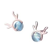 Orecchini a bottone con corna di cervo color argento con pietra rotonda grigia gioielli minimalisti animali del bosco graziosi accessori quotidiani
