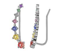 Orecchini a bottone con diamanti a sette stelle 7 cristalli Ear Climber a forma foglia, di per arrampicatori per le donne orecchini