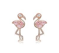 Orecchini a bottone con fenicotteri estivi for donna, in zirconia cubica rosa, romantici, in argento 925, for bambini e donne