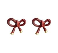 Orecchini a bottone con fiocco bordeaux per le donne - Gioielli con accento in oro | Orecchini chic in stile coquette