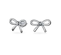 Orecchini A Bottone Con Fiocco Regalo Di Compleanno In Nastro Semplice E Delicato Per Donne E Adolescenti In Argento Sterling .925