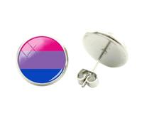 Orecchini a bottone con nastro arcobaleno colorato in vetro LGTB Picture Cabochon colore argento orecchini alla moda regalo di compleanno colorato arcobaleno nastro orecchini a bottone in vetro LGTB