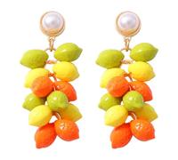 Orecchini a bottone con perle, Ciondoli colorati collegati, Hardware color oro, Coppia leggera per look da vacanza pronti per le foto Orecchini pendenti colorati Gioielli con bottone a perla per le