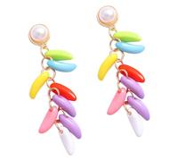 Orecchini a bottone con perle, Ciondoli colorati collegati, Hardware color oro, Coppia leggera per look da vacanza pronti per le foto Orecchini pendenti colorati Gioielli con bottone a perla per le