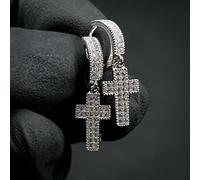 Orecchini a Bottone Croce Colore Argento con Bling zircone Pietra per Uomo Donne Hip Hop Gioielli Moda 2021 Nuovo-Silver