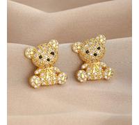 Orecchini a bottone dell"orso di zircone cubico scintillante delicati e carini, adatti per feste, banchetti, vacanze, appuntamenti in strada, vita quotidiana, e come regalo di compleanno per bambine T
