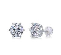 Orecchini a Bottone Donna, Oro bianco 9K Orecchini A Lobo con moissanite rotonda a 6 griffe da 1 ct