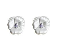 Orecchini a Bottone Fiore di Orchidea Bianca, con Pietra Viola al Centro, Gioielli Eleganti per Donna