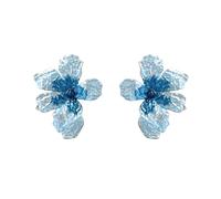 Orecchini a Bottone Floreali Oversize con Sfumatura Blu, Orecchini Drammatici con Texture Sgualcita, Gioielli di Impatto Audaci per Donna